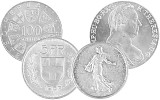 Silbermünzen Österreich, Schweiz, Frankreich