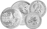Silbermünzen größer als 1 Unze: America the beautiful 5oz, Lunar II Hahn 10oz, Queens Beast 2oz, Multi Maple 1,5oz