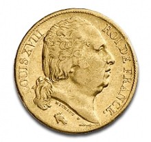 20 FF "Louis XVIII" 5,81 g d'or avec aspect de collection 20 FF "Louis XVIII" 5,81 g d'or avec aspect de collection