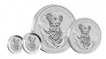 Silbermünzen von der australischen Perth Mint: Koala 2015 in verschiedenen Größen Silbermünzen von der australischen Perth Mint: Koala 2015 in verschiedenen Größen