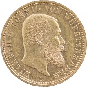 10 Mark Wilhelm II. König von Württemberg 3,58g Gold