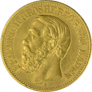 10 Mark Friedrich I Grossherzog von Baden 3,58g Gold (1875 - 1888) 10 Mark Friedrich I Grossherzog von Baden 3,58g Gold (1875 - 1888)