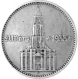2 Reichsmark Garnisonskirche mit Jahr 5g Silber 1934 2 Reichsmark Garnisonskirche mit Jahr 5g Silber 1934