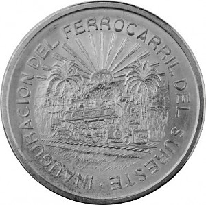 5 Pesos Mexiko Eisenbahn 20,05g Silber - 1950