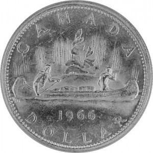 1 Canada Dollar Pelzhändler u. Indianer im Kanu 18,66g Silber - 1966