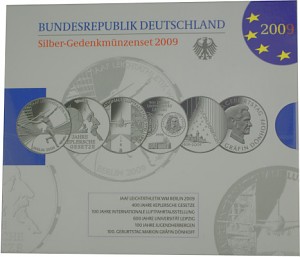 6x 10 EUR Gedenkmünze Deutschland 99,90g Silber 2009
