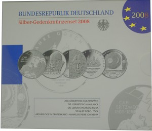 5x 10 EUR Gedenkmünze Deutschland 83,25g Silber 2008