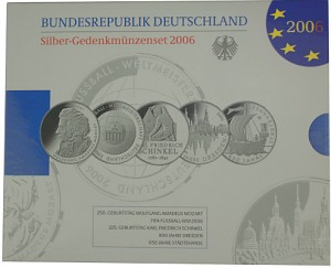 5x 10 EUR Gedenkmünze Deutschland 83,25g Silber 2006