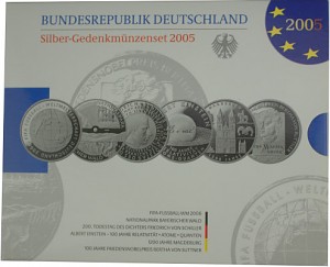 6x 10 EUR Gedenkmünze Deutschland 99,90g Silber 2005