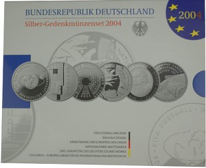 6x 10 EUR Gedenkmünze Deutschland 99,90g Silber 2004