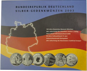 6x 10 EUR Gedenkmünze Deutschland 99,90g Silber 2003
