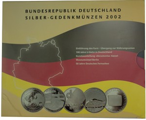5x 10 EUR Gedenkmünze Deutschland 83,25g Silber 2002