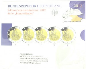 5x 2 EUR Gedenkmünzenset Serie Bundesländer A-J 2012 St.