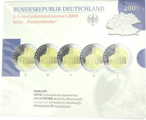 5x 2 EUR Gedenkmünzenset Serie Bundesländer A-J 2009 St.
