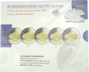 5x 2 EUR Gedenkmünzenset Serie Bundesländer A-J 2007 St.