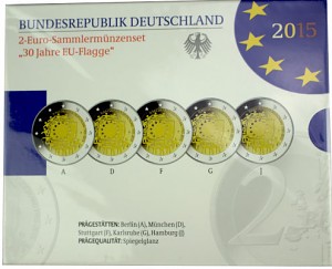 5x 2 EUR Gedenkmünzenset EU-Flagge A-J 2015 St.