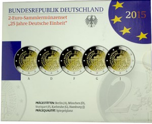 5x 2 EUR Gedenkmünzenset 25 Jahre Dt. Einheit A-J 2015 St.