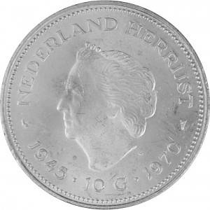 10 Gulden Juliana 25. Jahrestag Befreiung 18g Silber - 1970