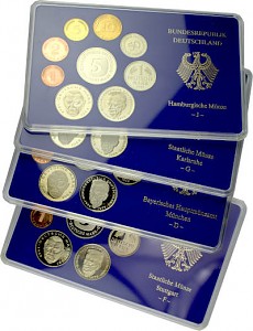 4x DM Kursmünzen Set (D,F,G,J) mit je 10,68 DM 1988-1989