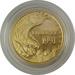 5 Dollar Half Eagle Mount Rushmore Jubiläumsmünzen 7,52g Gold 1991 Proof