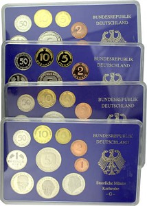 4x DM Kursmünzen Set (D,F,G,J) mit je 12,68 DM 1990