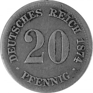 20 Pfennig Deutsches Kaiserreich 0,99g Silber - 1873 - 1877 