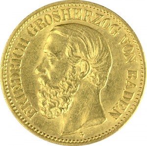 10 Mark Friedrich I Grossherzog von Baden 3,58g Gold (1890 - 1902)