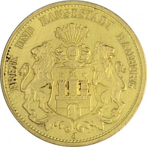 20 Mark Hamburg 7,16 Gold (1875 - 1889) 20 Mark Hamburg 7,16 Gold (1875 - 1889)