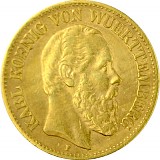 10 Mark Karl König von Württemberg 3,58g Gold (1872, 1873)
