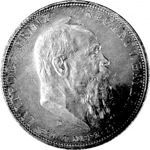 5 Mark Kaiserreich Luitpold Prinz Regent von Bayern 25g Silber - 1911