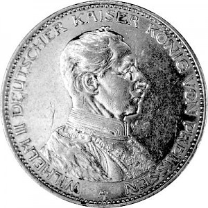 3 Mark Kaiserreich Wilhelm II Deutscher Kaiser Regierungsjubiläum 15g Silber - 1914