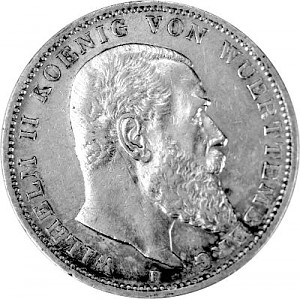 3 Mark Kaiserreich Wilhelm II Koenig von Wuerttemberg 15g Silber (1908 - 1914)