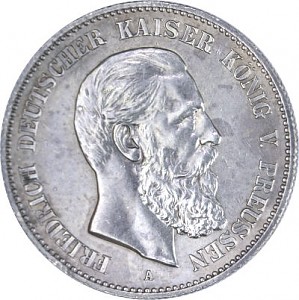 2 Mark Kaiserreich Friedrich III Deutscher Kaiser 10g Silber - 1888