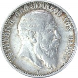 2 Mark Kaiserreich Friedrich Grosherzog von Baden 10g Silber (1902 - 1907)