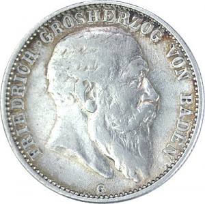 2 Mark Kaiserreich Friedrich Grosherzog von Baden 10g Silber (1902 - 1907) 2 Mark Kaiserreich Friedrich Grosherzog von Baden 10g Silber (1902 - 1907)