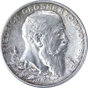 2 Mark Kaiserreich Friedrich I 50 jähriges Regierungsjubiläum 10g Silber - 1902