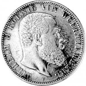 2 Mark Kaiserreich Wilhelm II Koenig von Wuerttemberg 10g Silber (1892 - 1914)