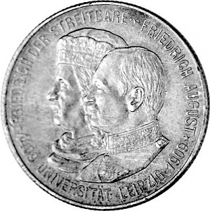 2 Mark Kaiserreich Universität Leipzig 10g Silber - 1909