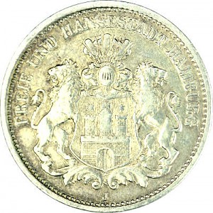 2 Mark Kaiserreich Freie Hansestadt Hamburg 10g Silber (1876 - 1888)