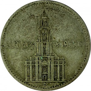 2 Reichsmark Garnisonskirche mit Jahr 5g Silber 1934 - B-Ware 2 Reichsmark Garnisonskirche mit Jahr 5g Silber 1934 - B-Ware