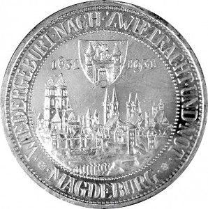 3 Reichsmark Weimarer Republik Stadtbrand Magdeburg 7,5g Silber - 1931