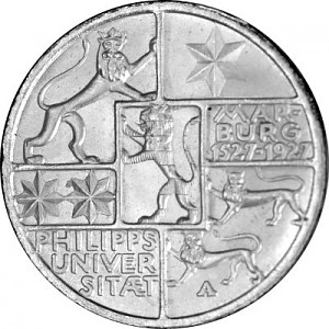 3 Reichsmark Weimarer Republik Universität Marburg 7,5g Silber - 1927