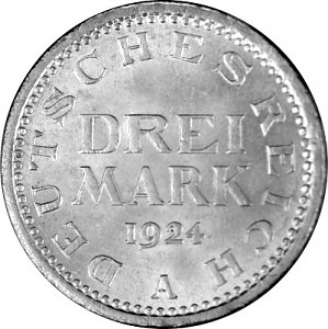 3 Reichsmark Weimarer Republik 7,5g Silber - 1924, 1925
